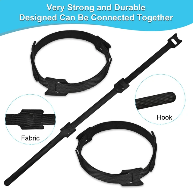 Alt view image 3 of 7 - 100 Pack Reusable HookLoop Cable Ties, Adjustable Cord Wire Organizer | Reusable adjustable hookloop cable ties, durable for home & office, fast bundling, easy reuse, no wire damage.