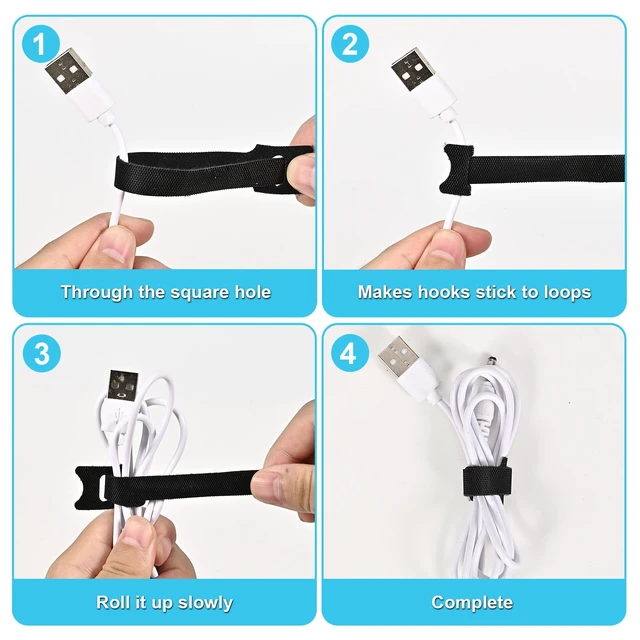 Alt view image 4 of 7 - 100 Pack Reusable HookLoop Cable Ties, Adjustable Cord Wire Organizer | Reusable adjustable hookloop cable ties, durable for home & office, fast bundling, easy reuse, no wire damage.