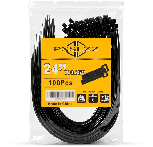 Main image of 24 Inch Zip Ties, 200LBS,0.35In Thick, 100Pack,Black Cable Ties | Heavy Duty,Ultra StrongSelf-Locking, Nylon 66, UV & Weather Resistant, Indoor Outdoor, Garden & Industrial Use