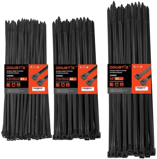 Main image of Zip Ties Heavy Duty 12+12+18 Inch V-Shaped Toothed Double Sided Assorted Size With 200 LBS Tensile Strength Cable Wire Ties Adjustable More Durable Nylon Tie Wraps for Indoor Outdoor150 Pack