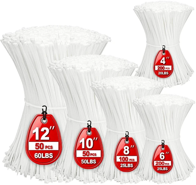 Main image of Cable Zip Ties,600 Piece Self-Locking Nylon Cable Ties,Assorted Sizes 4+6+8+10+12-Inch,Multi-Purpose Wire Management Plastic Ties,Perfect for Home,Garden,Office,Travel and Workshop.White