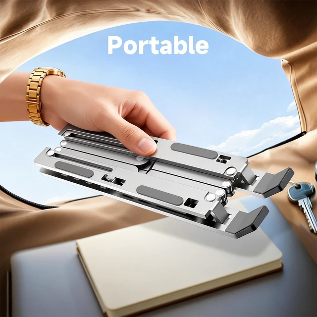 Alt view image 2 of 7 - Laptop Stand Ergonomic Laptop Riser 7 Levels Height Adjustment | Foldable Adjustable Ergonomic Laptop Holder Anti-slip Silicone Pads for 10-17.3 Inch Laptops Notebook