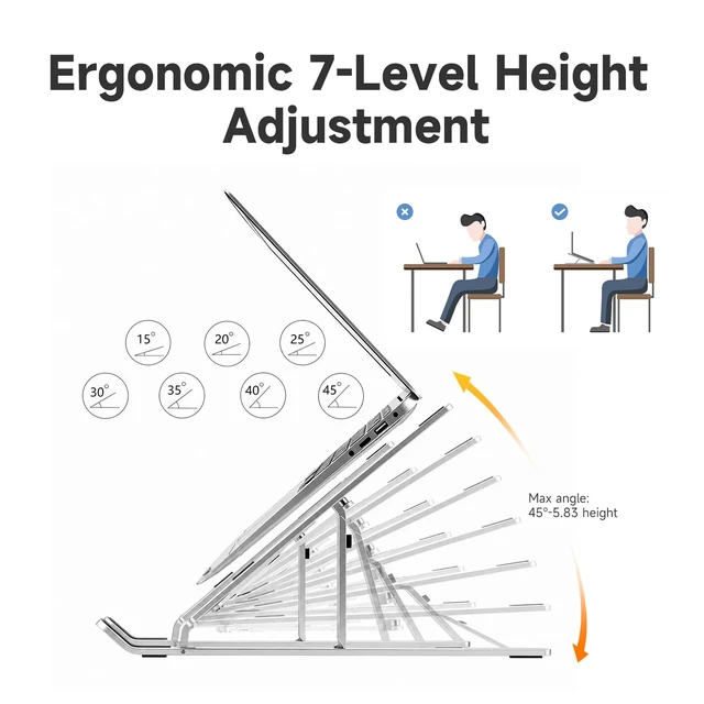 Alt view image 3 of 7 - Laptop Stand Ergonomic Laptop Riser 7 Levels Height Adjustment | Foldable Adjustable Ergonomic Laptop Holder Anti-slip Silicone Pads for 10-17.3 Inch Laptops Notebook