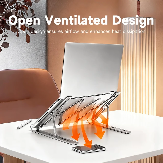 Alt view image 4 of 7 - Laptop Stand Ergonomic Laptop Riser 7 Levels Height Adjustment | Foldable Adjustable Ergonomic Laptop Holder Anti-slip Silicone Pads for 10-17.3 Inch Laptops Notebook