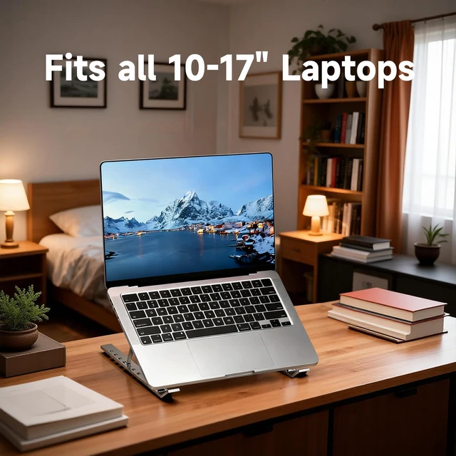 Alt view image 5 of 7 - Laptop Stand Ergonomic Laptop Riser 7 Levels Height Adjustment | Foldable Adjustable Ergonomic Laptop Holder Anti-slip Silicone Pads for 10-17.3 Inch Laptops Notebook