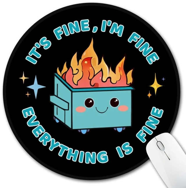 Main image of Funny Mouse Pad, Dumpster on Fire Round Mousepad for Office Desk | Mouse Mat for Computer, Non-Slip Rubber Base, Office Desk Decor, Gifts for Work Coworker Teacher, 8.6 Inch, Stitched Edges