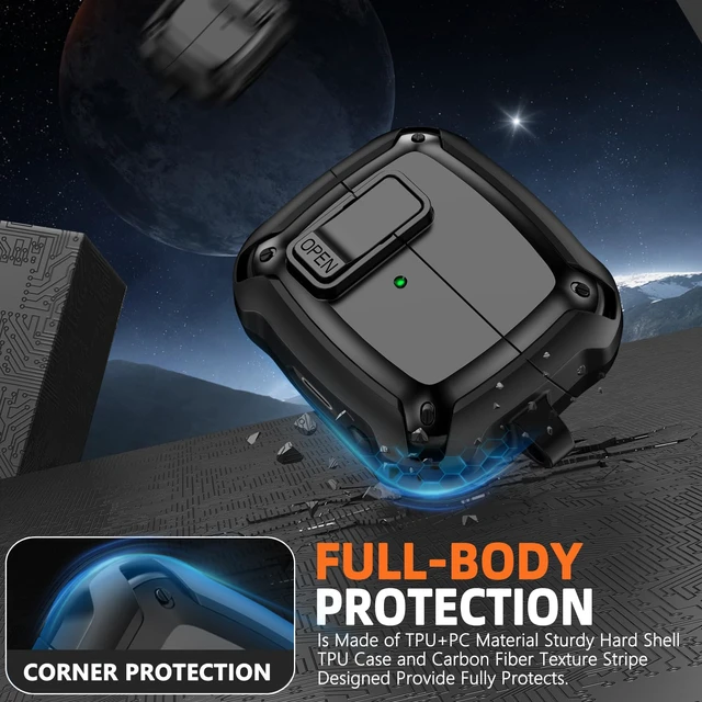 Alt view image 4 of 7 - Safety Lock Case for Samsung Galaxy Buds3 FE/Pro/3 (Black) | with Cleaning Kit & Keychain,Mecha Protective Case