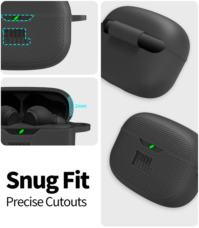 Alt view image 2 of 6 - Case Cover for JBL Vibe 200TWS & Beam, Silicone Protective Anti-Scratch Shock Resistant Logo Visible Cover, Compatible Devices, Carabiner-Black