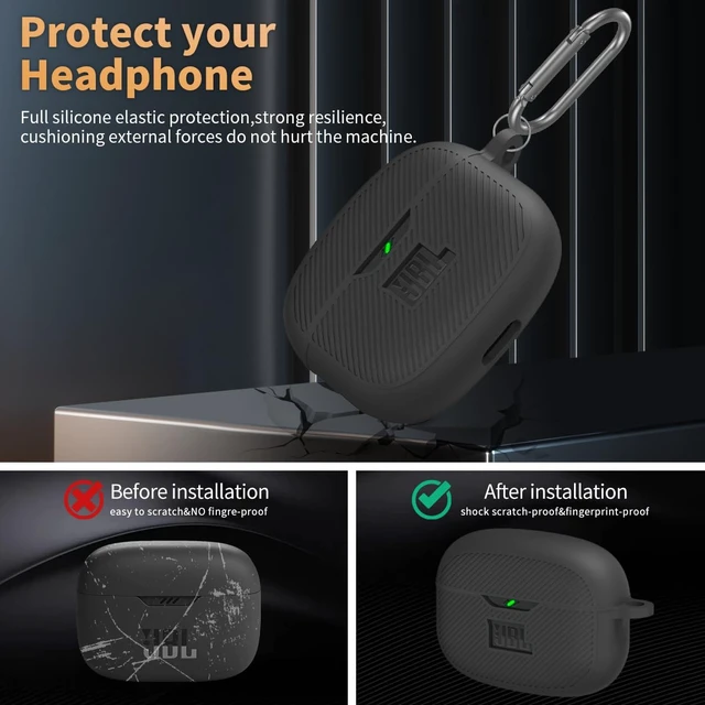 Alt view image 3 of 6 - Case Cover for JBL Vibe 200TWS & Beam, Silicone Protective Anti-Scratch Shock Resistant Logo Visible Cover, Compatible Devices, Carabiner-Black