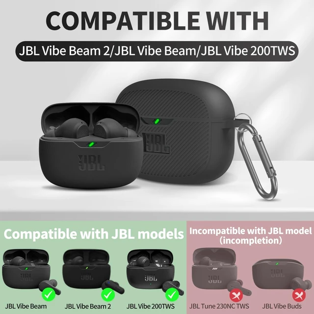 Alt view image 5 of 6 - Case Cover for JBL Vibe 200TWS & Beam, Silicone Protective Anti-Scratch Shock Resistant Logo Visible Cover, Compatible Devices, Carabiner-Black