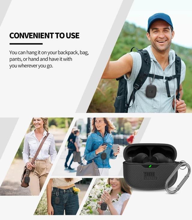 Alt view image 6 of 6 - Case Cover for JBL Vibe 200TWS & Beam, Silicone Protective Anti-Scratch Shock Resistant Logo Visible Cover, Compatible Devices, Carabiner-Black