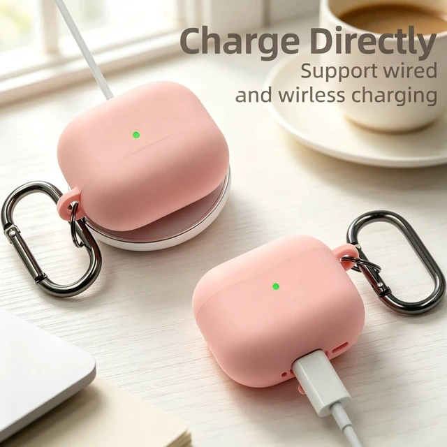 Alt view image 6 of 7 - Compatible with AirPods 5/4 Case, Premium Soft Silicone Protective Case Cover for Apple AirPods 4th/5th Generation with Cleaner Kit Keychain Accessories for Women Girls