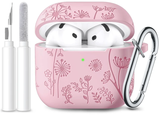Main image of AirPods 4 and AirPods 5 Case with Cleaner Kit & Keychain, Pink | Flower Engraved Silicone Cover Compatible with Apple AirPod 5/4 Case Cute for Women, Scratchproof, Shockproof, Dustproof