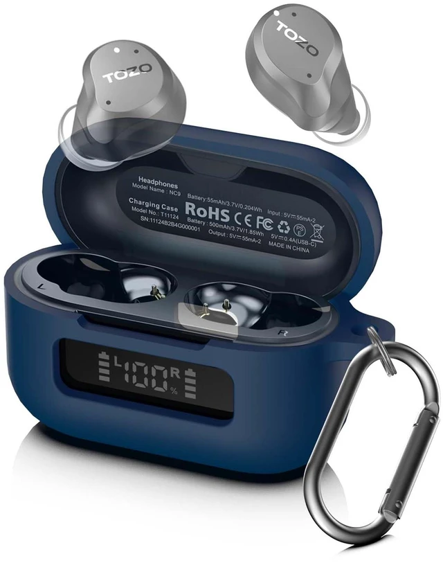 Main image of TOZ0 NC9(2024) Case Cover, Silicone Protective Battery Display Visible Design Cover ONLY for TOZO NC9 Hybrid Active Noise Cancelling Wireless Earbuds 2024 Version with Carabiner-Blue