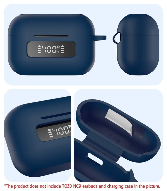 Alt view image 3 of 7 - TOZ0 NC9(2024) Case Cover, Silicone Protective Battery Display Visible Design Cover ONLY for TOZO NC9 Hybrid Active Noise Cancelling Wireless Earbuds 2024 Version with Carabiner-Blue