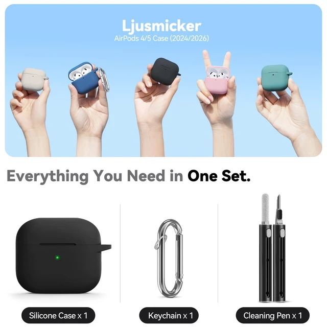 Alt view image 3 of 7 - AirPods 5/4 Case (2026/2024) with Cleaner Kit,Black | Soft Silicone Protective Cover for Apple AirPods 5 Case/AirPods 4 Case with Keychain for Women Men,Supports Wireless Charging