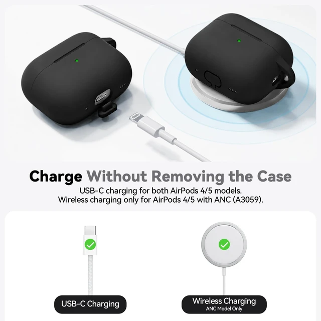 Alt view image 4 of 7 - AirPods 5/4 Case (2026/2024) with Cleaner Kit,Black | Soft Silicone Protective Cover for Apple AirPods 5 Case/AirPods 4 Case with Keychain for Women Men,Supports Wireless Charging
