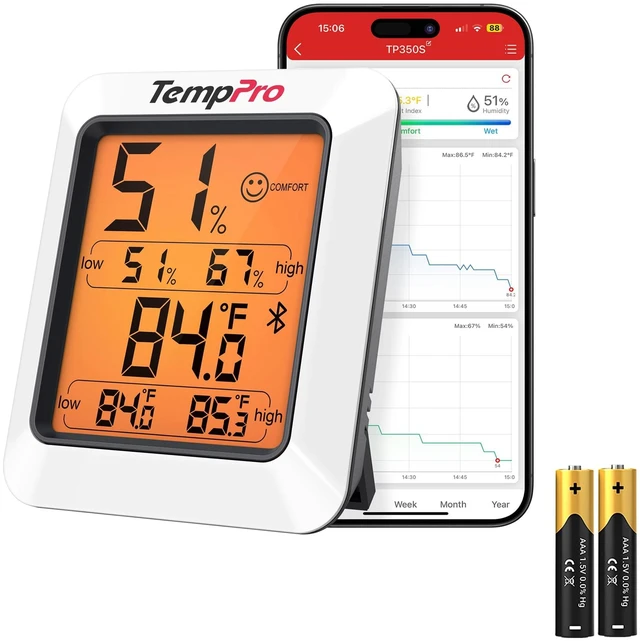 Main image of TempAir Bluetooth Hygrometer Thermometer for Greenhouse Up to 260ft | Room Indoor Thermometer Humidity Monitor, Humidity Meter Temperature Sensor with 2-Year Data Export&Large Backlit Display