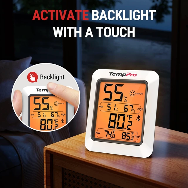 Alt view image 5 of 7 - TempAir Bluetooth Hygrometer Thermometer for Greenhouse Up to 260ft | Room Indoor Thermometer Humidity Monitor, Humidity Meter Temperature Sensor with 2-Year Data Export&Large Backlit Display