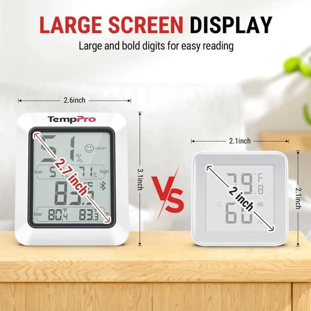 Alt view image 7 of 7 - TempAir Bluetooth Hygrometer Thermometer for Greenhouse Up to 260ft | Room Indoor Thermometer Humidity Monitor, Humidity Meter Temperature Sensor with 2-Year Data Export&Large Backlit Display