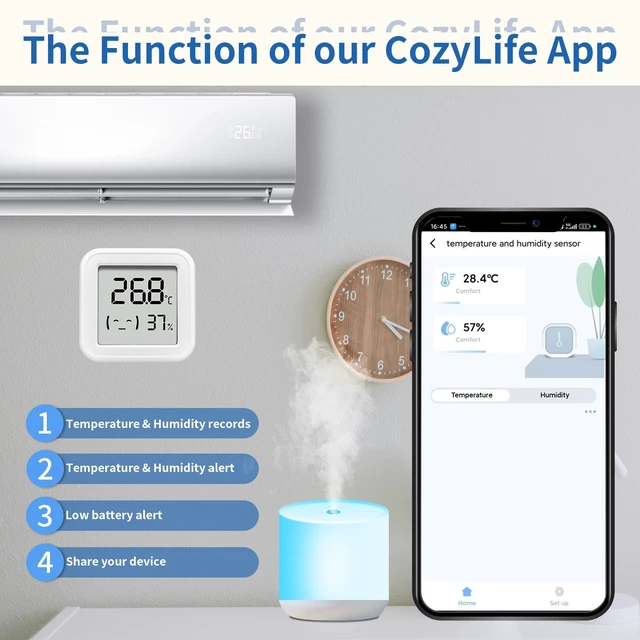 Alt view image 2 of 7 - Mini Thermometer Hygrometer Bluetooth Temperature Humidity Sensor with Electronic Ink Display Room Thermometer with 500ft/150m Range Humidity Meter