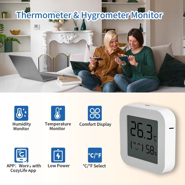 Alt view image 4 of 7 - Mini Thermometer Hygrometer Bluetooth Temperature Humidity Sensor with Electronic Ink Display Room Thermometer with 500ft/150m Range Humidity Meter