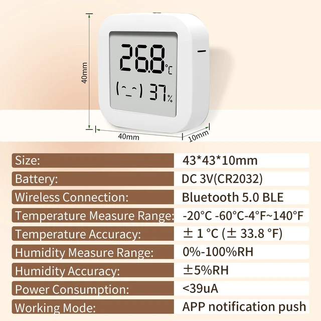 Alt view image 6 of 7 - Mini Thermometer Hygrometer Bluetooth Temperature Humidity Sensor with Electronic Ink Display Room Thermometer with 500ft/150m Range Humidity Meter