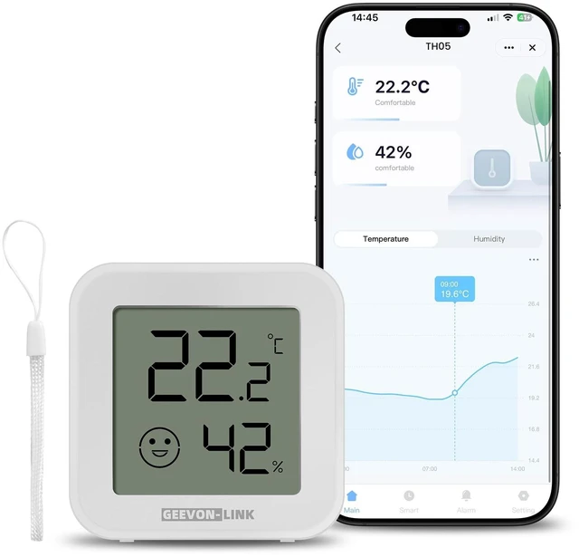 Main image of Bluetooth Thermometer Hygrometer,Temperature Humidity Sensor | Indoor Digital Remote Monitor with Electronic Ink Display, App Notification Alert, Free Data Storage Export,for Bedroom