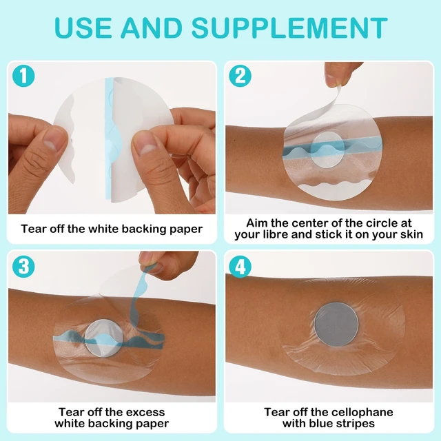 Alt view image 4 of 7 - 30 Pack Glucose Sensor Covers Medical Adhesive Patches for Precut CGM Tape with No Glue on The Center Waterproof and Strong Stick for Long Stay