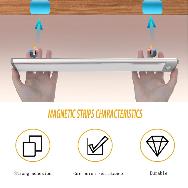Alt view image 4 of 7 - 20Pcs Adhesive Magnetic Strips for Under Cabinet LED Light Mounting | Metal Adhesive Plates for Magnetic LED Lights,Under Counter Kitchen Stairs Closet,Peel & Stick Mounting
