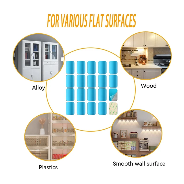 Alt view image 5 of 7 - 20Pcs Adhesive Magnetic Strips for Under Cabinet LED Light Mounting | Metal Adhesive Plates for Magnetic LED Lights,Under Counter Kitchen Stairs Closet,Peel & Stick Mounting