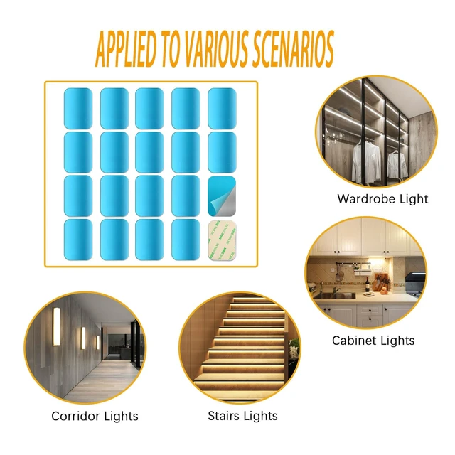 Alt view image 7 of 7 - 20Pcs Adhesive Magnetic Strips for Under Cabinet LED Light Mounting | Metal Adhesive Plates for Magnetic LED Lights,Under Counter Kitchen Stairs Closet,Peel & Stick Mounting