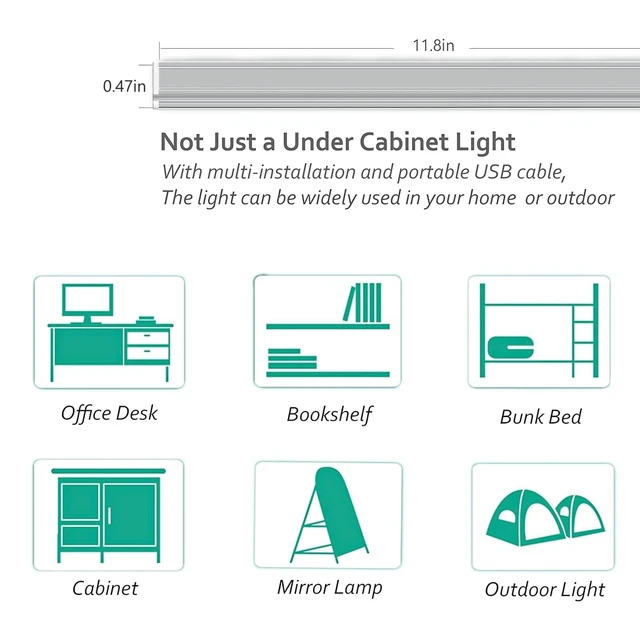 Alt view image 4 of 7 - Under Cabinet LED Light Bar 12" 3000K Warm Kitchen Lamp | ASOKO 12" Under Cabinet LED Light Bar, 3000K Warm White Plug in Counter Light for Kitchen Desk Closet