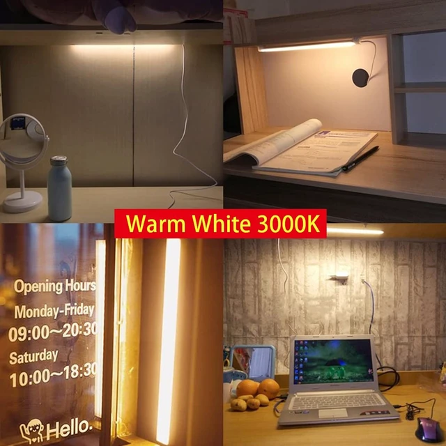 Alt view image 5 of 7 - Under Cabinet Led Lighting, 12 Inch Led Light Strip Bar, Warm White 3000K USB Led Light, Small Thin Led Under Counter Lighting for Kitchen/Room/Shelf/Desk/Display Case