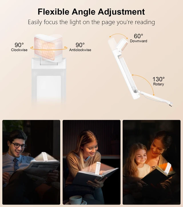 Alt view image 6 of 7 - Gritin Book Light Rechargeable, Clip on LED Reading Light for Books in Bed | Eye Caring 3-Color & 5-Brightness, Stepless Dimming, Long Lasting, Compact Size Flexible Book Lamp for Bookworms