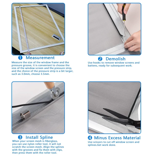 Alt view image 7 of 7 - Window Screen Repair Kit, Steel Roller Tool with Bearing, Spline Removal Hook, 32ft Retainer Spline and 8pcs Screen Clips Replacement for Installing Door Mesh Screens BY0009G11