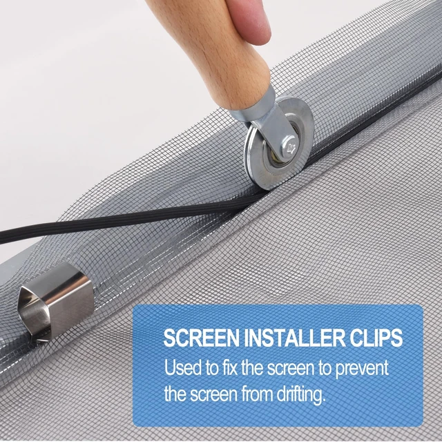 Alt view image 5 of 7 - Window Screen Repair Kit, Steel Roller Tool with Bearing, Spline Removal Hook, 32ft Retainer Spline and 8pcs Screen Clips Replacement for Installing Door Mesh Screens BY0009G11