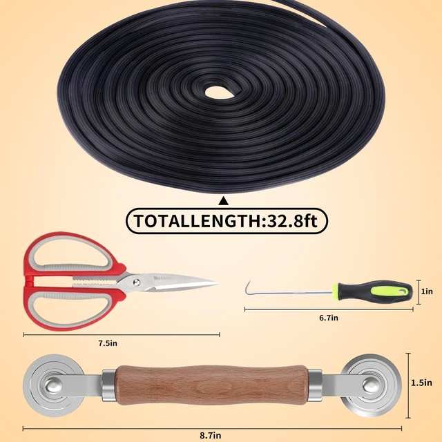 Alt view image 2 of 7 - 4 in 1 Window Screen Repair Tool Kit,Including 32Ft Spline Replacement,Steel Roller with Bearing,Spline Removal Hook and High Quality Scissors,for Installing Door Mesh Screens., Black (QWR-56321)