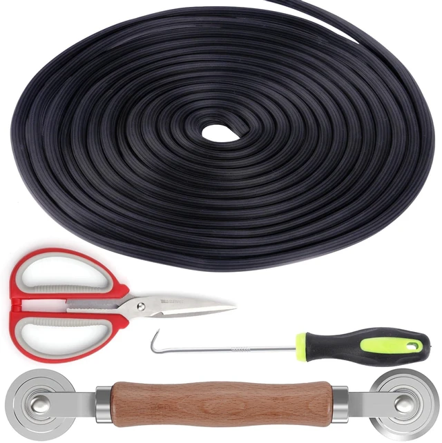Main image of 4 in 1 Window Screen Repair Tool Kit,Including 32Ft Spline Replacement,Steel Roller with Bearing,Spline Removal Hook and High Quality Scissors,for Installing Door Mesh Screens., Black (QWR-56321)