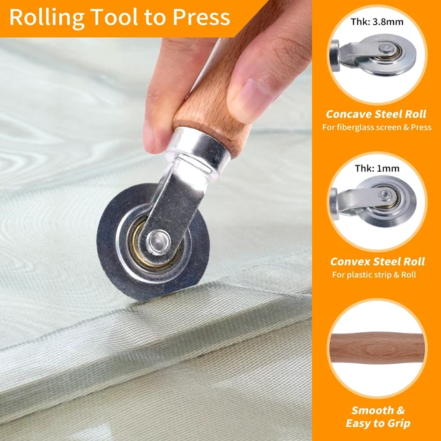 Alt view image 3 of 7 - 4 in 1 Window Screen Repair Tool Kit,Including 32Ft Spline Replacement,Steel Roller with Bearing,Spline Removal Hook and High Quality Scissors,for Installing Door Mesh Screens., Black (QWR-56321)
