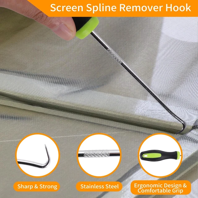 Alt view image 4 of 7 - 4 in 1 Window Screen Repair Tool Kit,Including 32Ft Spline Replacement,Steel Roller with Bearing,Spline Removal Hook and High Quality Scissors,for Installing Door Mesh Screens., Black (QWR-56321)