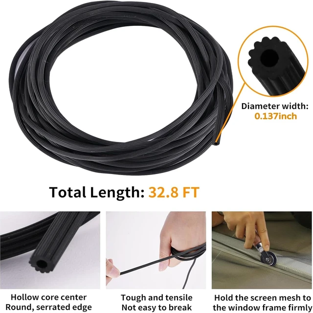 Alt view image 5 of 7 - 4 in 1 Window Screen Repair Tool Kit,Including 32Ft Spline Replacement,Steel Roller with Bearing,Spline Removal Hook and High Quality Scissors,for Installing Door Mesh Screens., Black (QWR-56321)