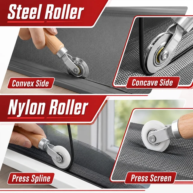Alt view image 4 of 7 - Screen Repair Tool, Window Spline Roller for Installation, 9 PCS | Screen Spline Installer Roller Tool, Durable Window Door Repair Kit for Installing Replacing Sliding Patio Doors RV Home