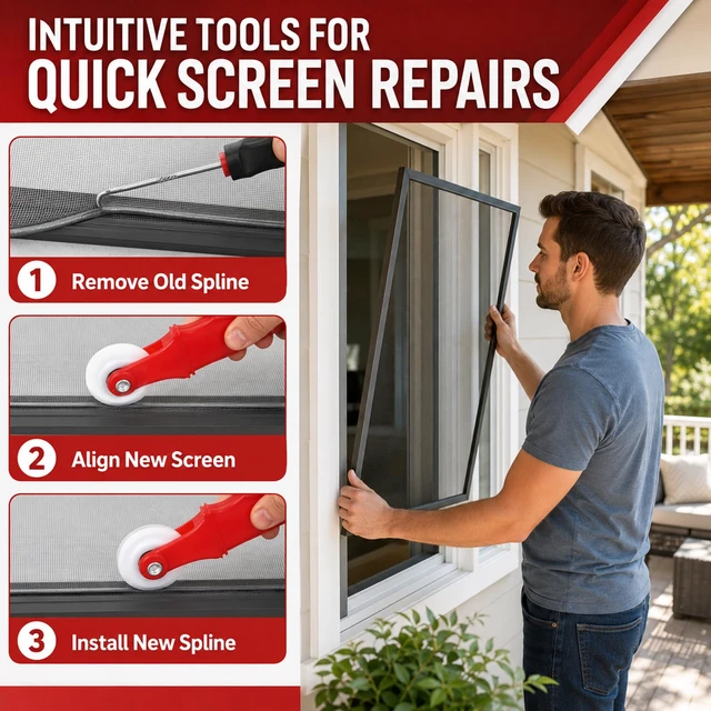 Alt view image 7 of 7 - Screen Repair Tool, Window Spline Roller for Installation, 9 PCS | Screen Spline Installer Roller Tool, Durable Window Door Repair Kit for Installing Replacing Sliding Patio Doors RV Home