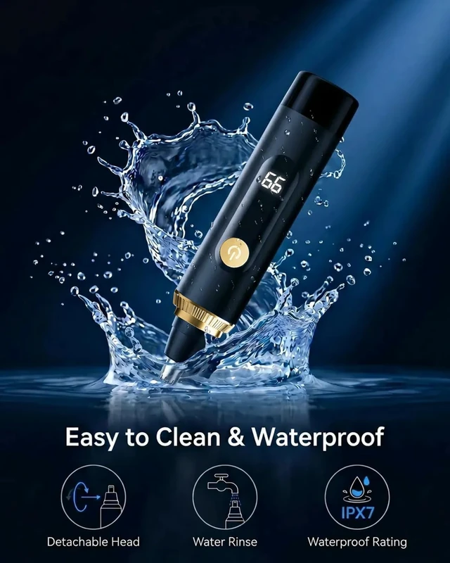 Alt view image 3 of 7 - Nose Hair Trimmer for Men and Women,2026 Professional Painless IPX7 Waterproof Eyebrow & Facial Hair Trimmer,USB Rechargeable with LED Display Dual-Edge Blades,Black