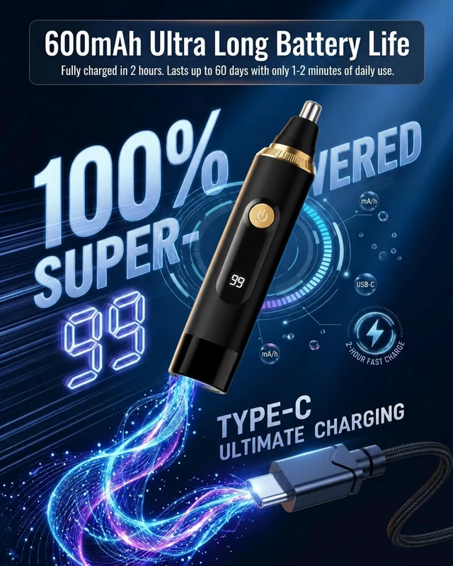 Alt view image 4 of 7 - Nose Hair Trimmer for Men and Women,2026 Professional Painless IPX7 Waterproof Eyebrow & Facial Hair Trimmer,USB Rechargeable with LED Display Dual-Edge Blades,Black