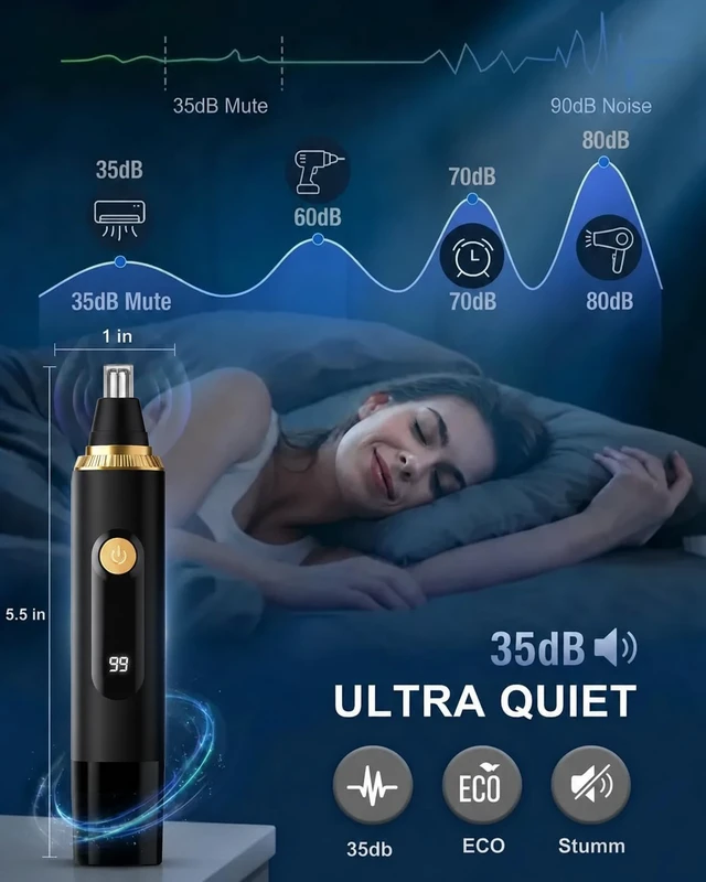 Alt view image 5 of 7 - Nose Hair Trimmer for Men and Women,2026 Professional Painless IPX7 Waterproof Eyebrow & Facial Hair Trimmer,USB Rechargeable with LED Display Dual-Edge Blades,Black