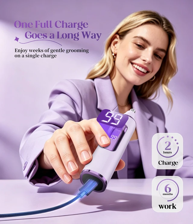 Alt view image 4 of 7 - Nose Hair Trimmer for Women, 3-in-1 Painless & Gentle Trimmer for Nose, Eyebrows & Facial Hair, Type-C Rechargeable Precision Groomer with Double-Edged Blades, IPX7 Waterproof - Purple