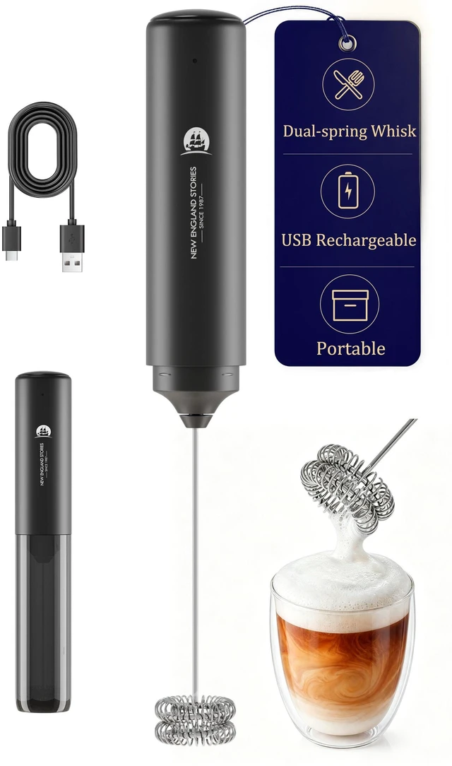 Main image of Handheld Rechargeable Milk Frother Wand | Rich Foam in Seconds, 2-IN-1 Dual Spring Whisk, Travel Cover included, Perfect Drink Mixer for Lattes & More