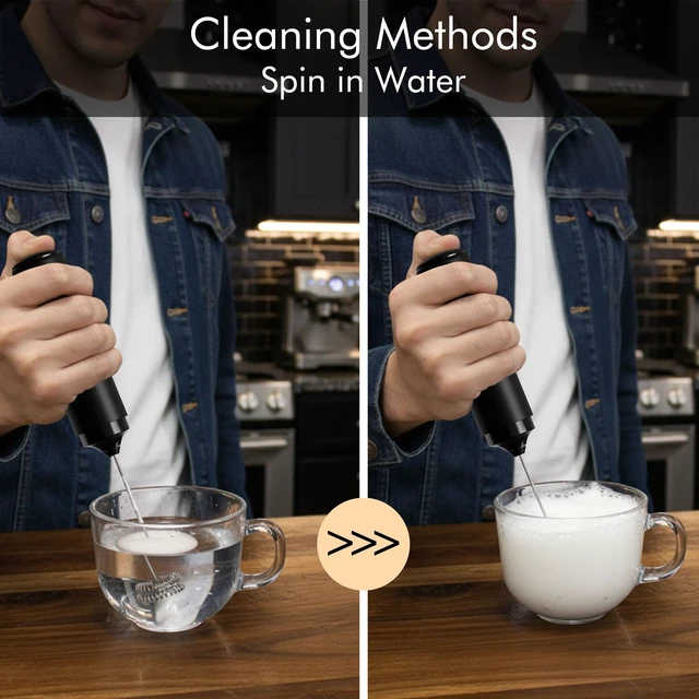 Alt view image 5 of 7 - Handheld Rechargeable Milk Frother Wand | Rich Foam in Seconds, 2-IN-1 Dual Spring Whisk, Travel Cover included, Perfect Drink Mixer for Lattes & More